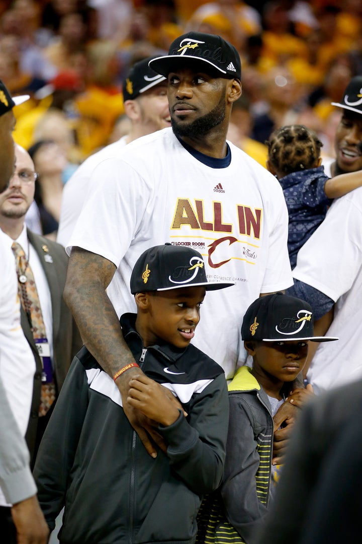 Now in Cleveland again, LeBron James Jr. looked stoked after his dad locked up the Cavaliers' 2015 NBA Finals appearance.