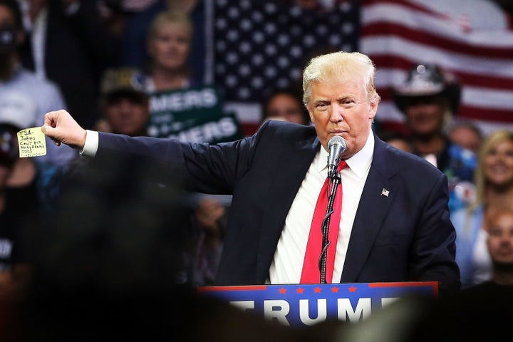 Donald Trump, the presumptive Republican presidential candidate, speaks at a rally in Fresno, California, on Friday.