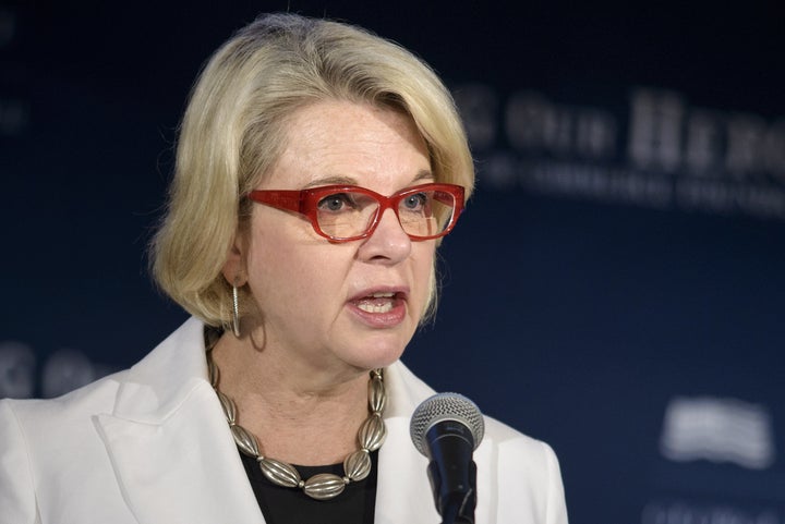 Margaret Spellings speaking at the U.S. Chamber of Commerce in June 2015. The UNC system president told a federal court she will not enforce HB2.