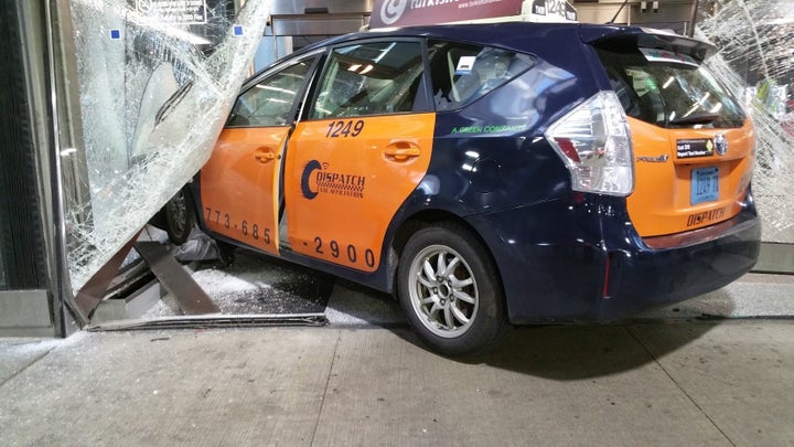 A taxi smashed into the glass doors at Chicago O'Hare International Airport on May 30, 2016. No one was injured. 