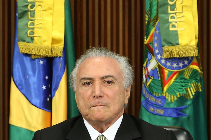 Brazil's interim President Michel Temer reacts during a meeting of the presentation of economic measures, at the Planalto Pal