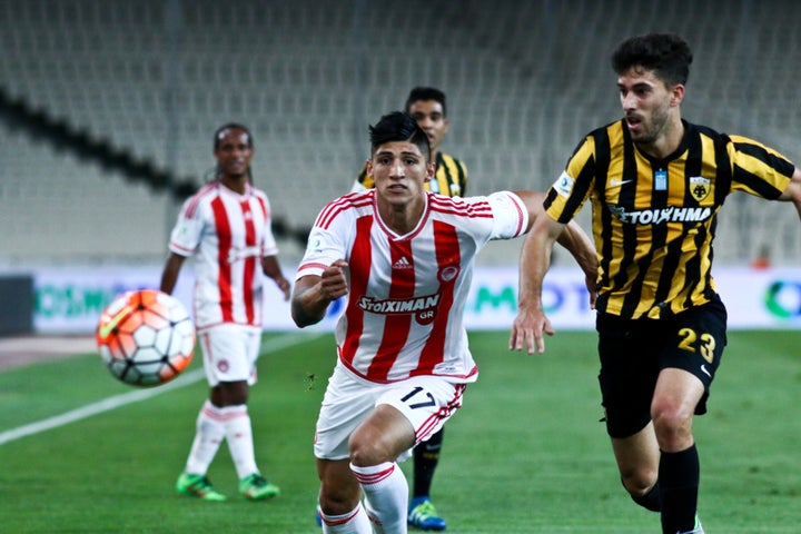 Mexico national team striker Alan Pulido was kidnapped on Saturday night, but managed to escape late Sunday. Pulido pictured at the Greek Cup final football match earlier this month