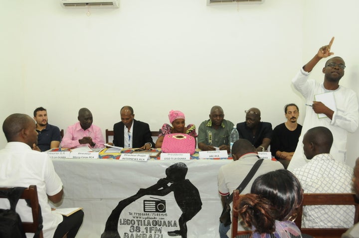 The managing committee of Voice of Ouaka meet in Bambari. The station is run jointly by Christians and Muslims in this divided city.