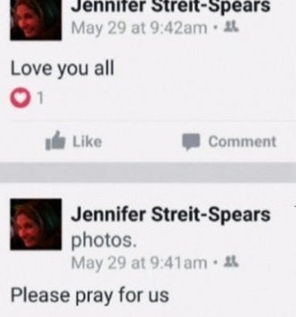 The text from the posts Texas police say Kenneth Alan Amyx made to Jennifer Streit-Spears' Facebook page.