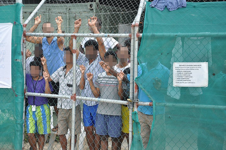Brexit leaders want an Australian-style points-based immigration system; asylum seekers are pictured above at the Manus Island Detention Centre in Papua New Guinea which is run by the Australian government