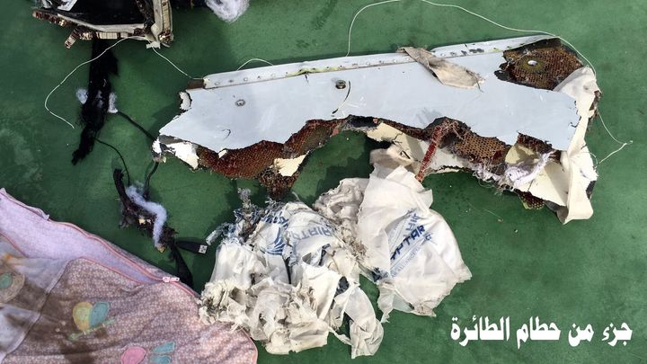 An image showing recovered debris of the EgyptAir jet that crashed in the Mediterranean Sea released on May 21