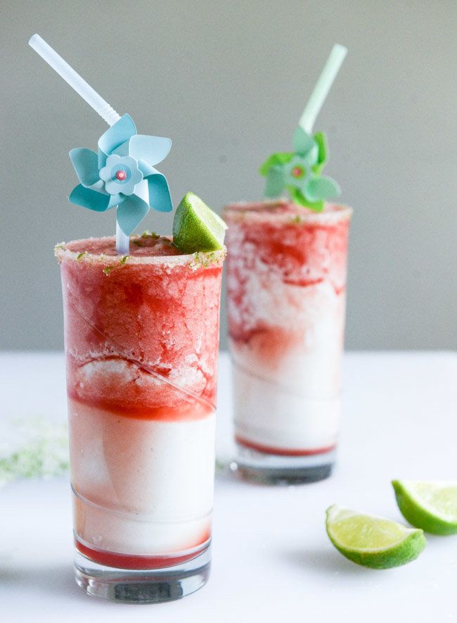 Layered Watermelon Coconut Shakes With Salty Lime Sugar