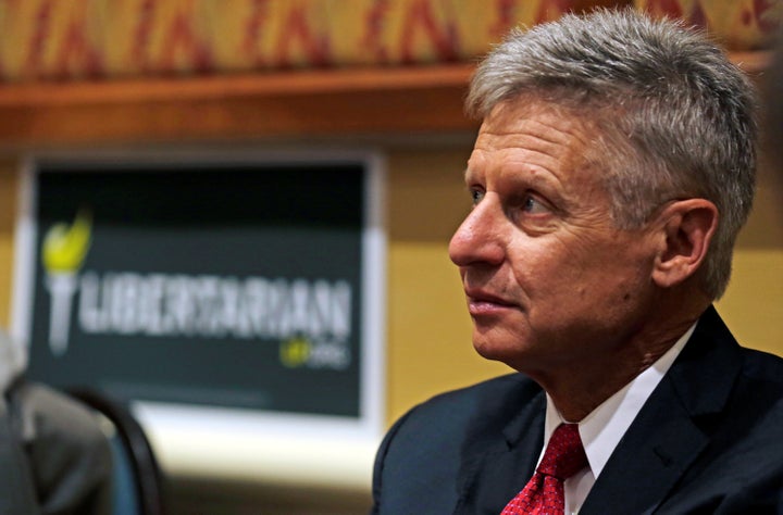 Libertarian Party presidential candidate Gary Johnson looks on during the party's National Convention held at the Rosen Center in Orlando, Florida, last weekend.