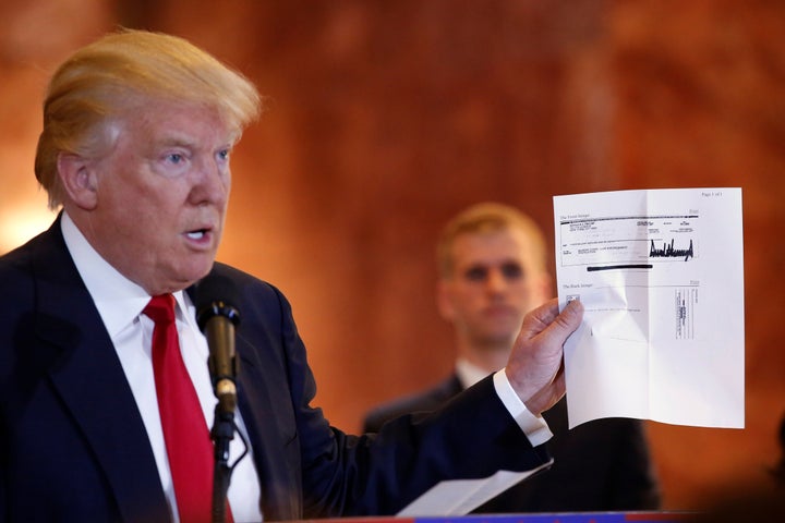 Donald Trump says he wants to help veterans, including with the checks he just sent to several charities.