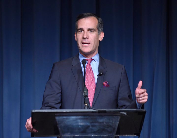 LOS ANGELES, CA - MAY 03: (EXCLUSIVE COVERAGE) Mayor Eric Garcetti speaks at the Berggruen Institute: 5 Year Anniversary Celebration at The Beverly Wilshire on May 3, 2016 in Los Angeles, California. (Photo by Vivien Killilea/Getty Images for Berggruen Institute)