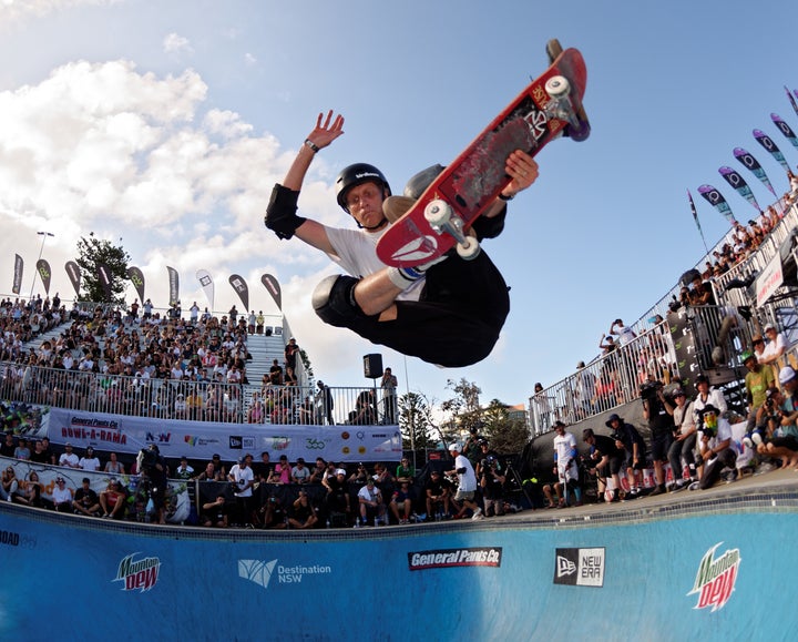 Tony Hawk skates during the Bowl-A-Rama Bondi Beach annual skate competition in Australia in February.