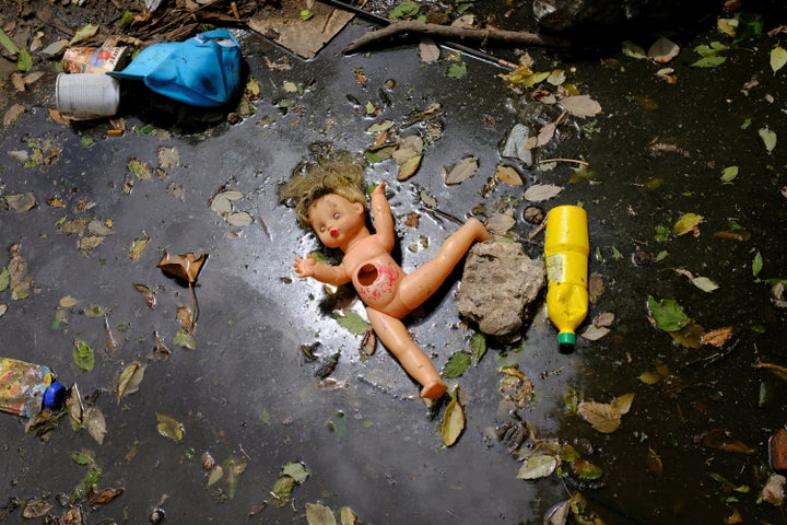 A doll left on the ground on May 26, 2016, after an operation to evacuate the Idomeni refugee camp.