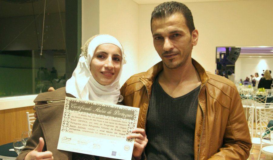 Razan Suliman and her husband are both unemployed, but they get by on donations from people in Sao Paulo.