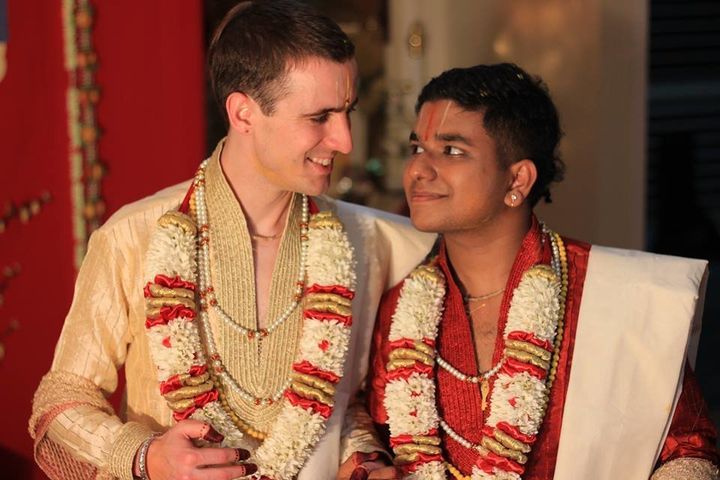 John McCane (left) and Salaphaty Rao at their engagement ceremony in Australia.
