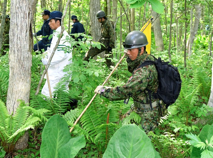 Japanese Self-Defense Force soldiers and police search for the youngster