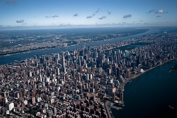 An aerial view of New York City. Current projections suggest that sea levels could increase between 1 and 4 feet by 2100, which would displace hundreds of thousands of New Yorkers.