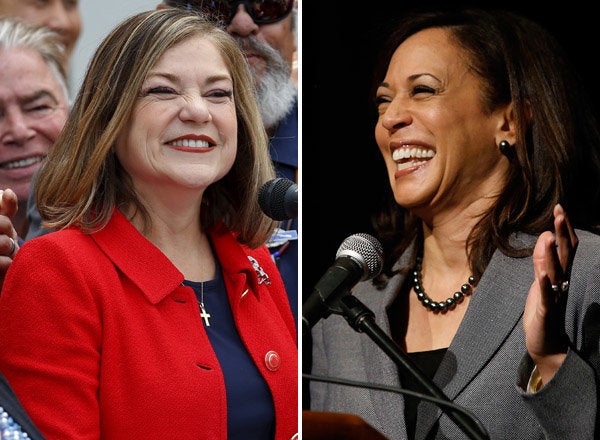 Rep. Loretta Sanchez (D-Calif.), left, and California Attorney General Kamala Harris (D), right, will advance to November's general election for California's open Senate seat.