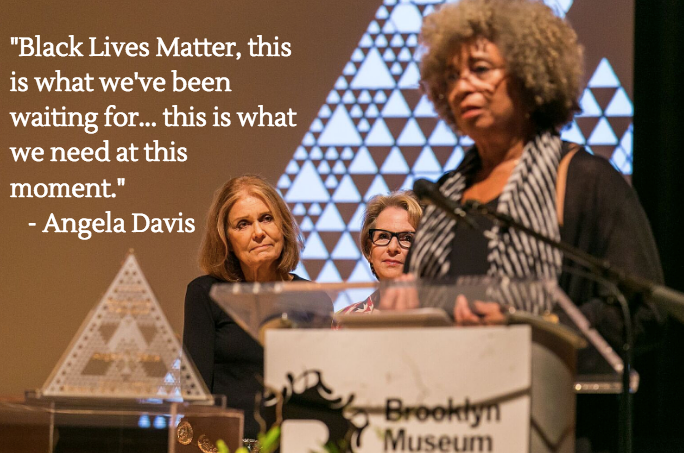 Activist Angela Davis delivers a speech upon accepting her <a href="https://www.brooklynmuseum.org/eascfa/video/fir