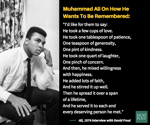 Ali shared this recipe for life in a riveting interview with David Frost in 1974.