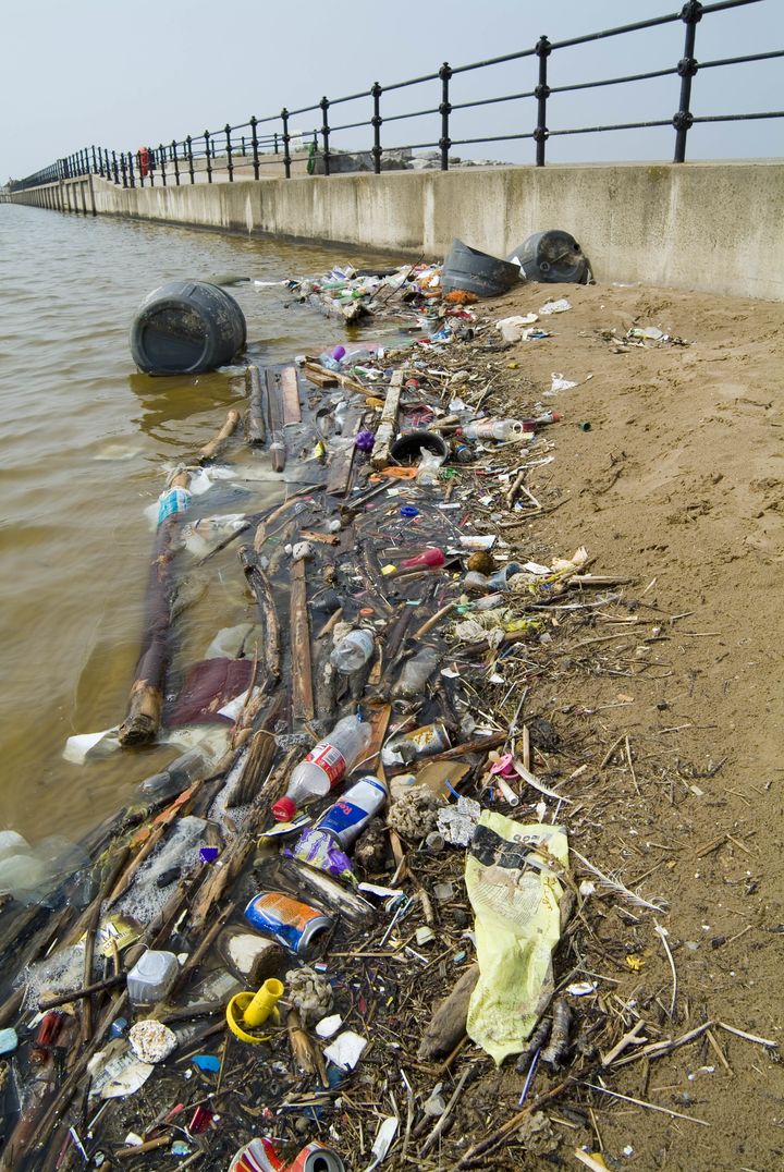 Debris washed up on the shore at New Brighton, on the Wirral, in this file photo