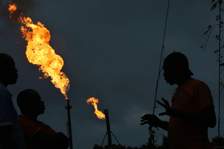 Gas flares burn from pipes at an oil flow station operated by Nigerian Agip Oil Co. Ltd., a division of Eni SpA, in Idu, Nigeria, in September. Nigeria was Africa’s biggest oil producer before attacks shrunk production.