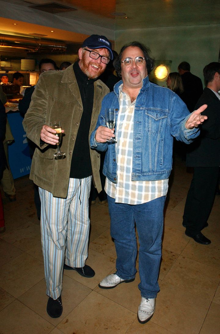 <strong>Chris Evans with his longtime pal Danny Baker, who seemingly distanced himself from the show's script this week</strong>