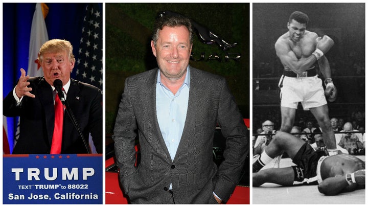 (Left to right) Donald Trump, Piers Morgan and Muhammad Ali