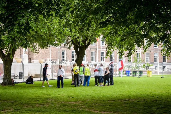 A small group of people attend the far right anti-refugee demonstration at College Green.