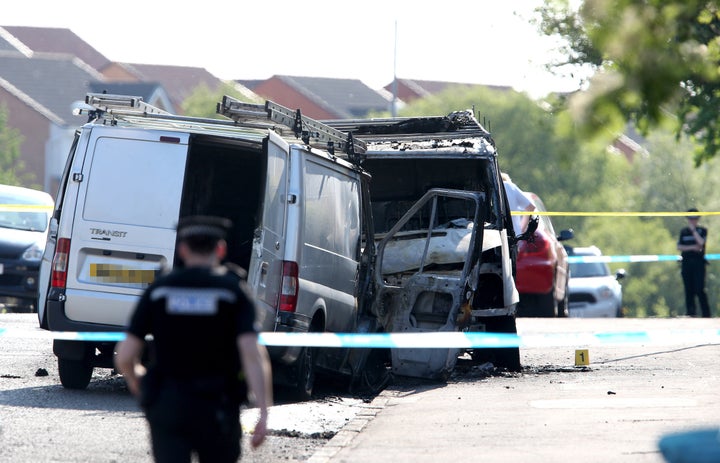 <strong>Police at the scene in the Stepps area of Glasgow where a number of people have been taken to hospital after an "ongoing police incident".</strong>