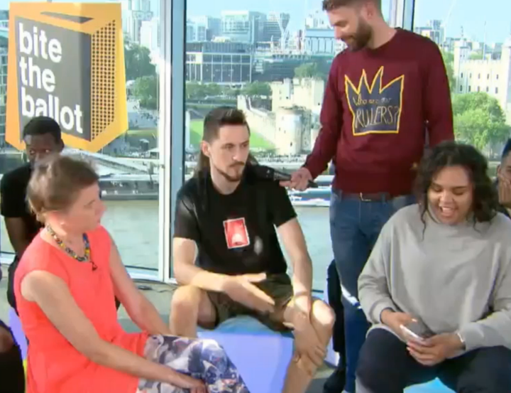 <strong>Katie Hopkins, left, during the debate with David Vujanic, right</strong>
