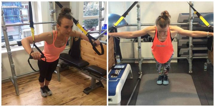 Left: me on my first ever TRX session. Right: me mastering the TRX rollout on my final session. 