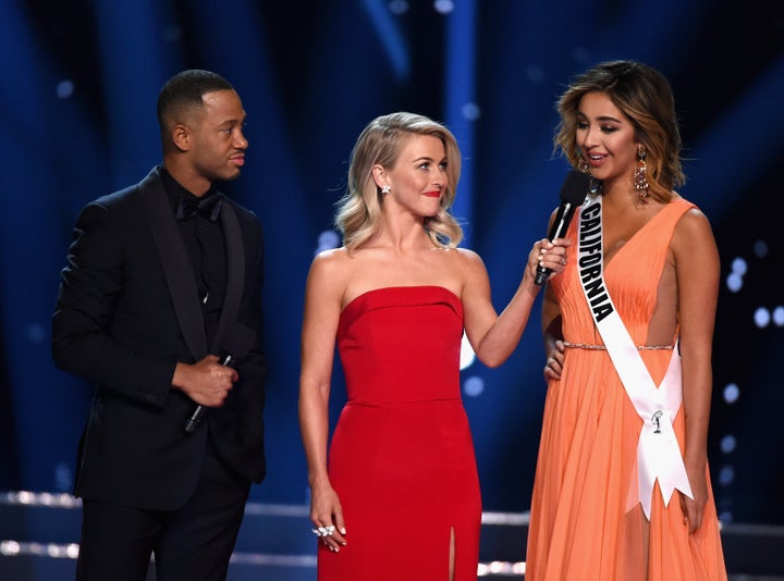 Nadia Mejia, right, didn't win points for her stumbling answer on how to close the gap between rich and poor.