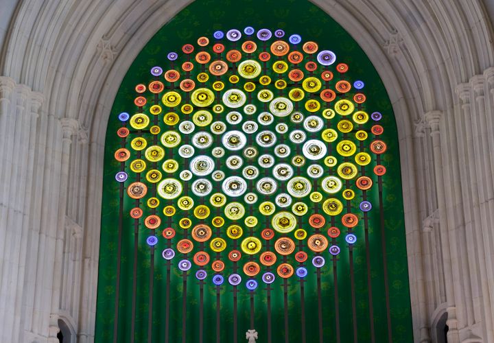 The New Dawn light sculpture above the St Stephan's entrance of Westminster Hall, Parliament's oldest building.