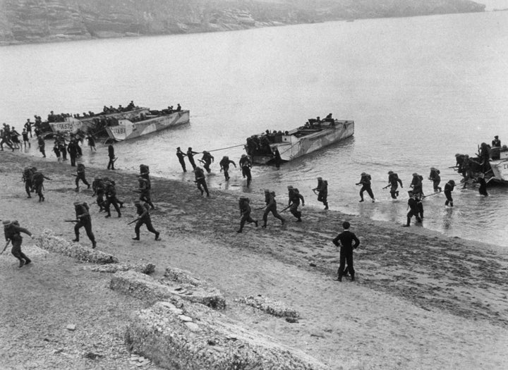 1943: Troops coming ashore during training exercises for the Allied D-Day invasion. 