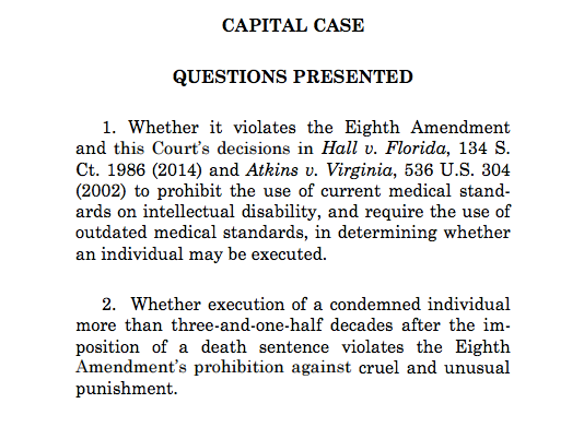 A Texas death row inmate who wanted his case heard by the Supreme Court raised two important questions.