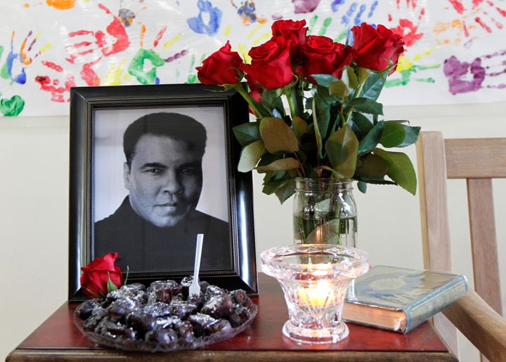 A memorial to honor Muhammad Ali is set up at the Louisville Islamic Center in Louisville, Kentucky, U.S. June 5, 2016.