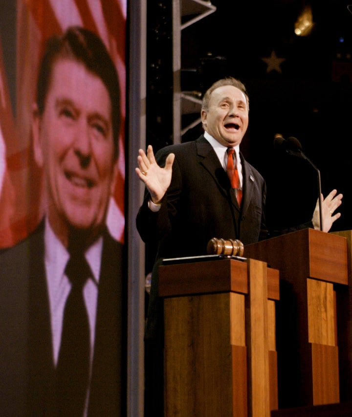 Michael Reagan, son of former President Ronald Reagan, speaks during a tribute to the 40th president during the 2004 Republican National Convention.