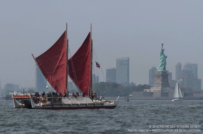 Thousands of people greeted the Hokulea crew when they arrived in New York City on Sunday.