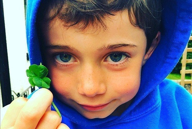 Archie Morgan holding his five-leaf clover