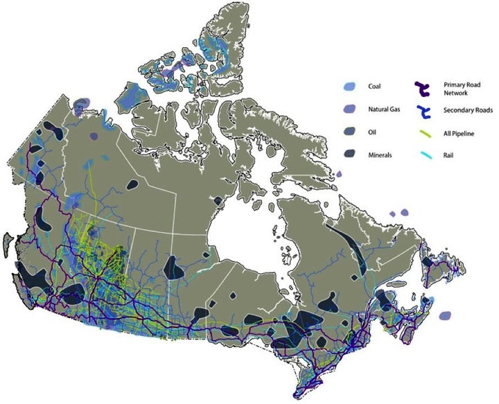 Extractable resources and current transportation infrastructure.