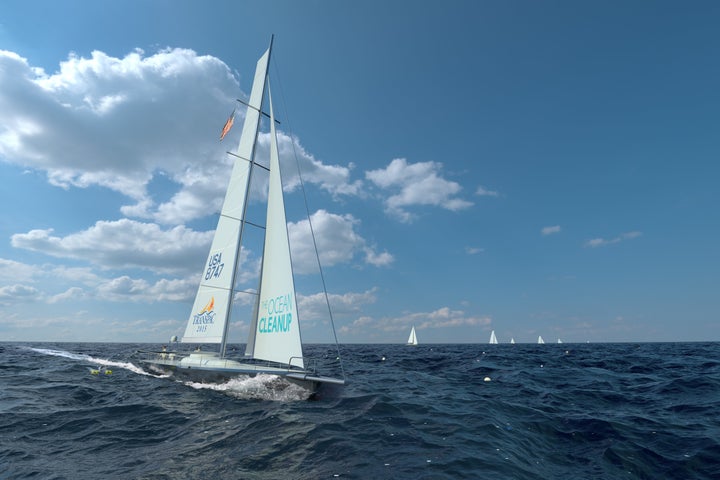 The Ocean Cleanup boats on the mega expedition in the Pacific. 