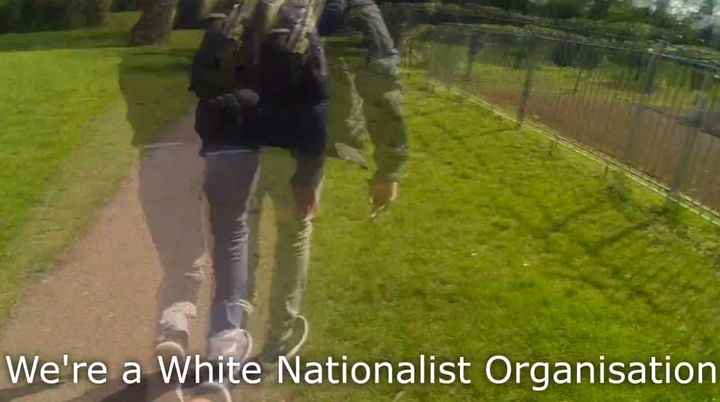 <strong>A still from National Action's first 'Paedo Hunt' which shows a man one of its members confronted running away as he's told National Action are a 'white nationalist organisation' </strong>