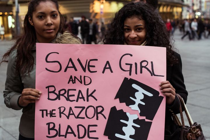 Women protesting during the International Day against female genital mutilation in Madrid in February