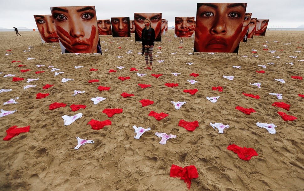 Activists laid out hundreds of women's panties on Rio de Janeiro's Copacabana beach to protest a culture of sexual
