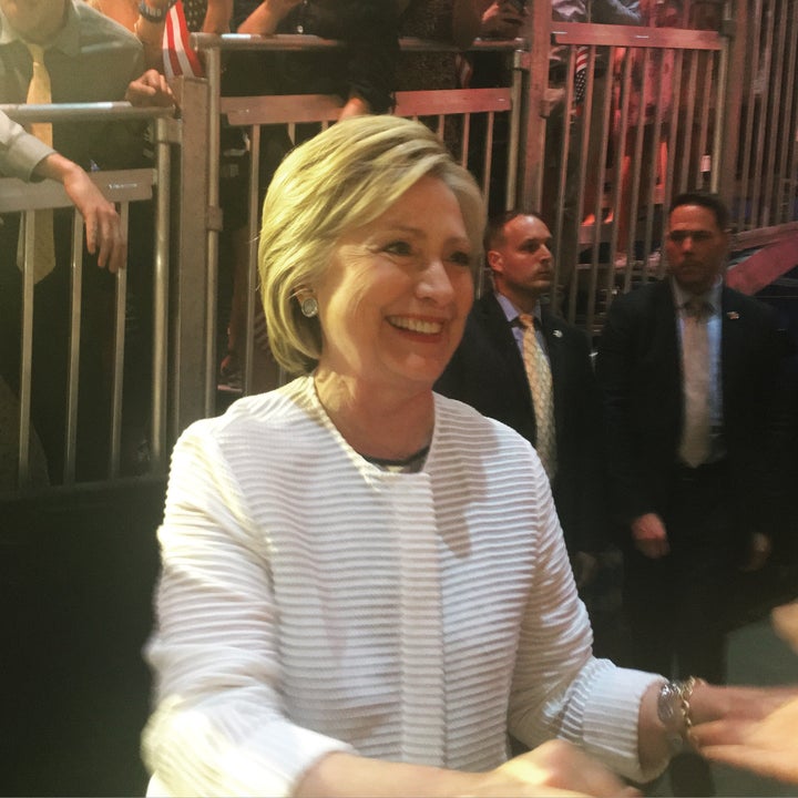 Clinton at her rally Tuesday night.