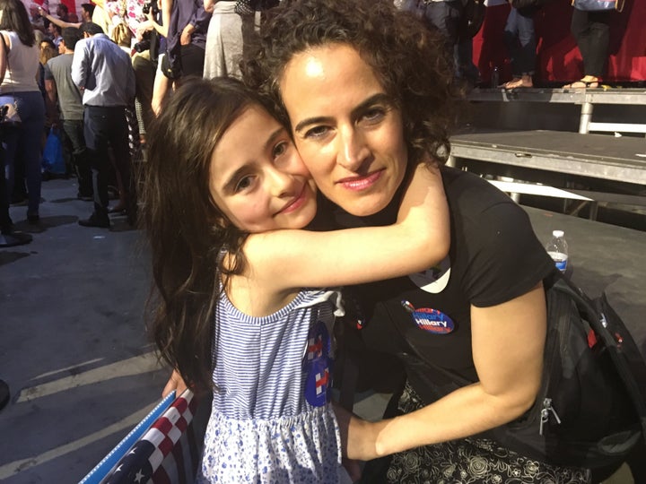 Lilev Katz, 7, pictured with her mother, Elissa Swift, can't believe there hasn't been a female president already.