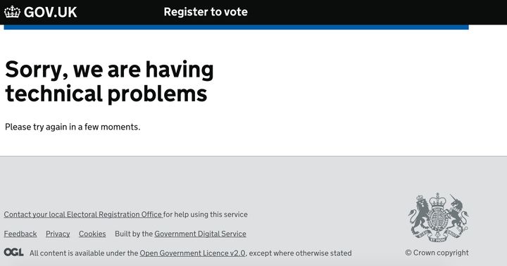 <strong>The message visitors to the website were met with when they tried to register</strong>