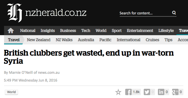 <strong>'British clubbers get wasted, end up in war-torn Syria' - The New Zealand Herald</strong>