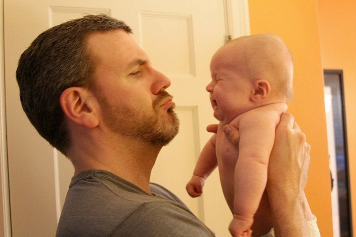 Brian Gordon with his daughter Phoebe in what he says “sums up most of [his] early parenting moments.”