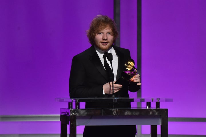 Ed Sheeran, winner of Best Pop Solo Performance for 'Thinking Out Loud', accepts award onstage at The 58th GRAMMY Awards on Feb. 15, 2016 in Los Angeles.